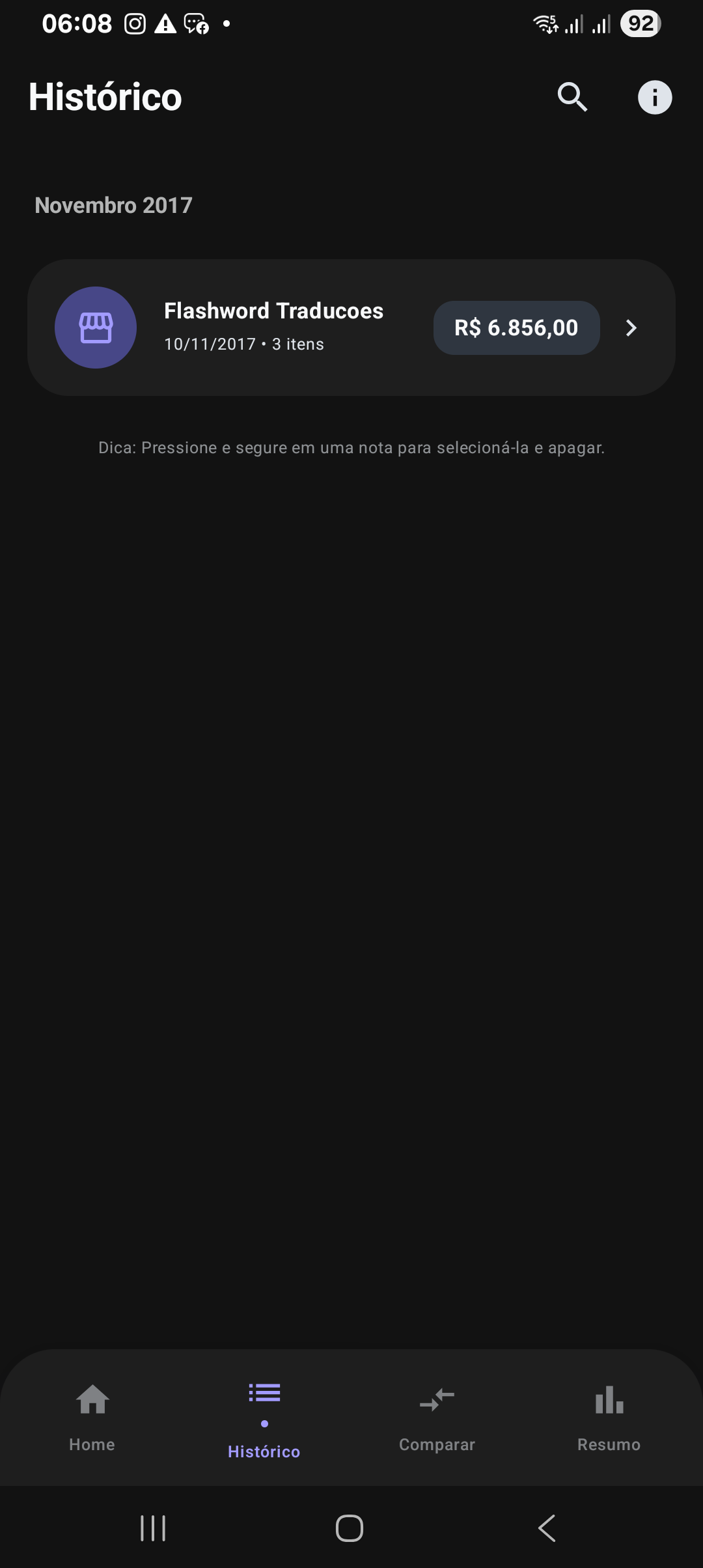Tela de Relatórios com gráficos de evolução de gastos